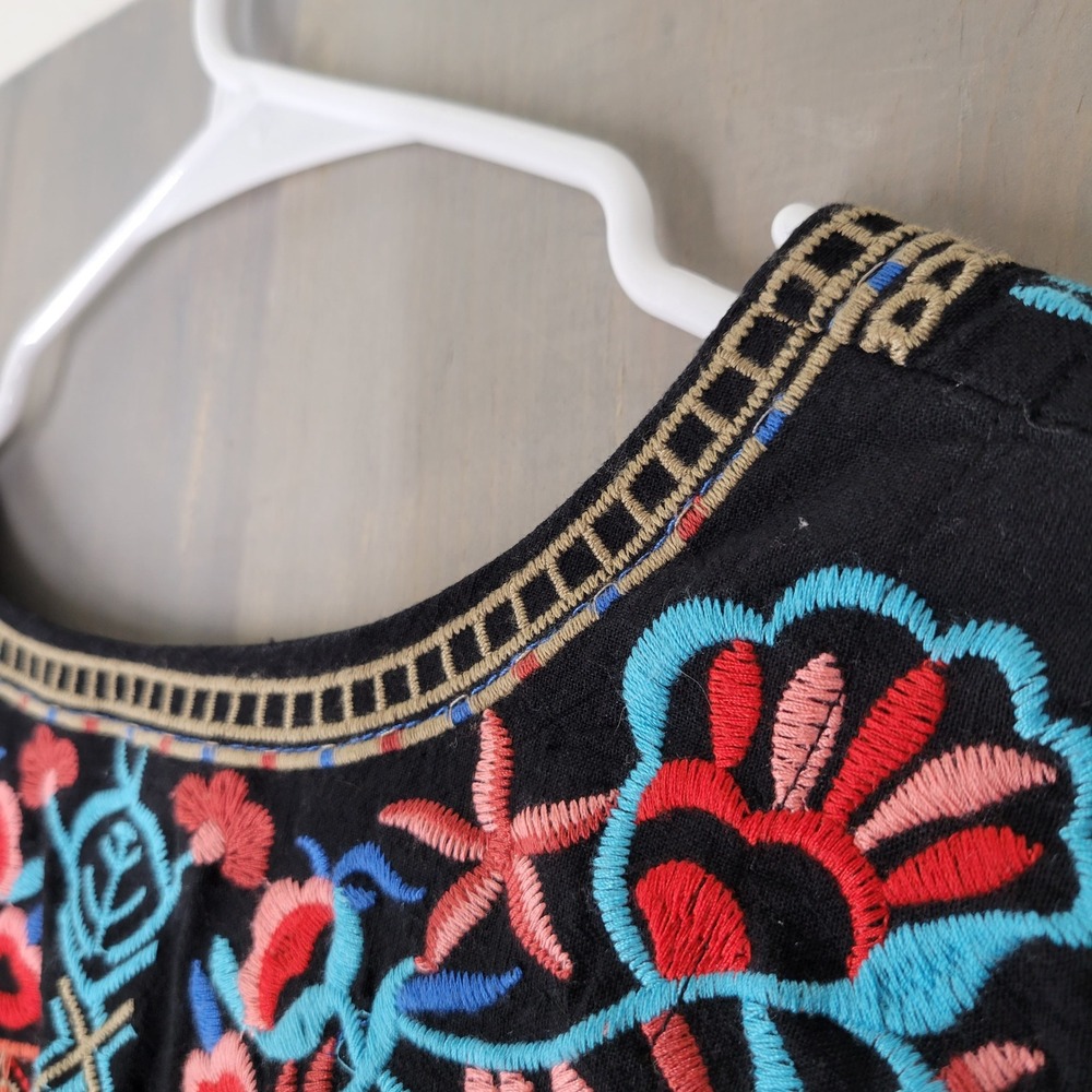YZXDORWJ Embroidered Tunic Top Women S Black Red Artisan Boho Peasant - Picture 5 of 7